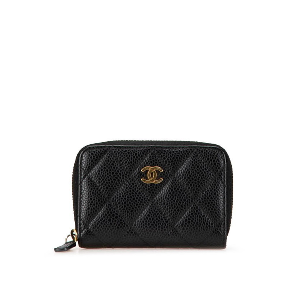 Chanel Classic Zip Coin Purse Card Case Black Caviar Skin